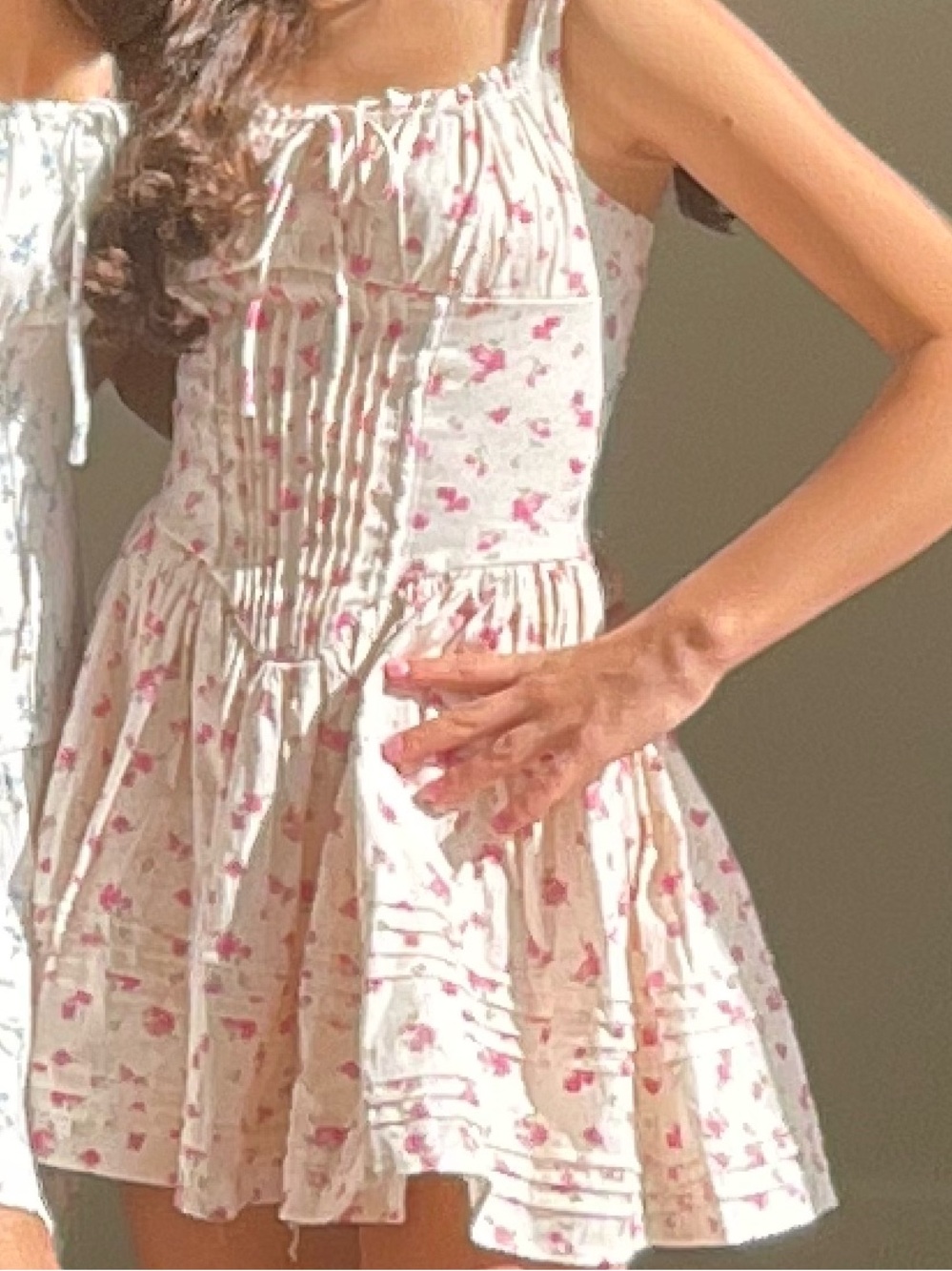 Emerald Sundae Cream Dress with Pink Rose Print
